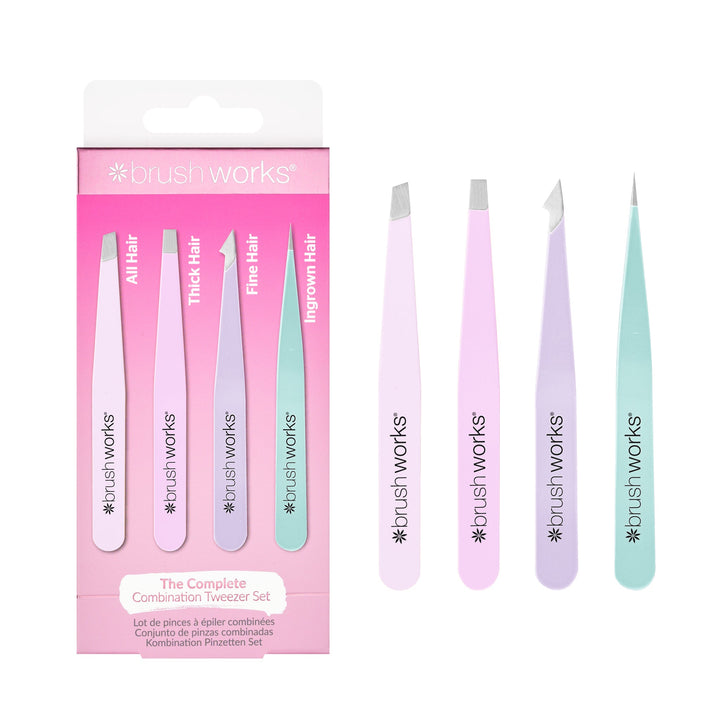 Brushworks 4 Piece Combination Tweezer Set - Pastels