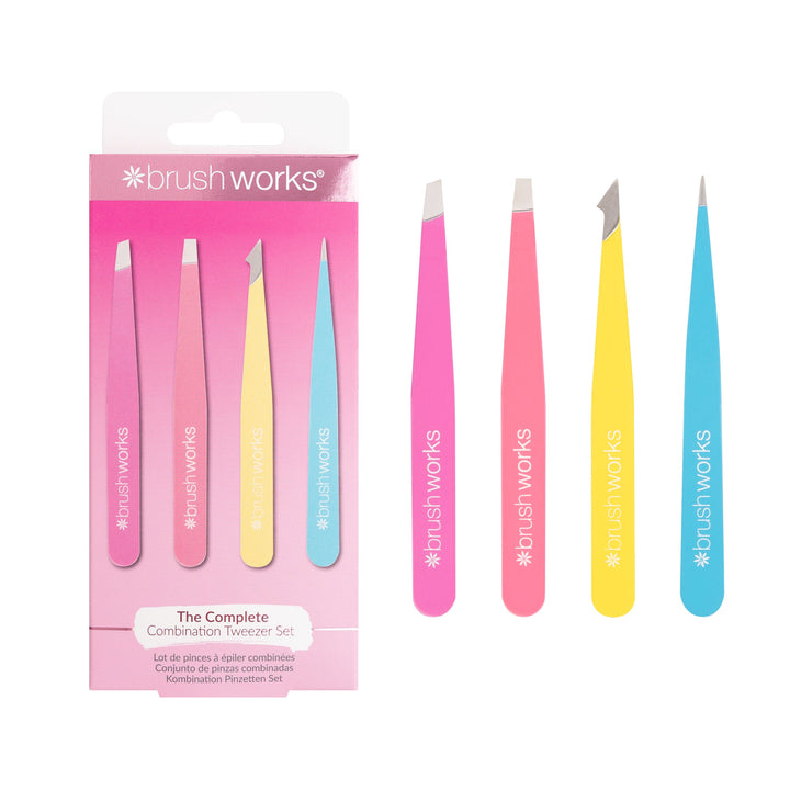 Brushworks 4 Piece Combination Tweezer Set - Neon