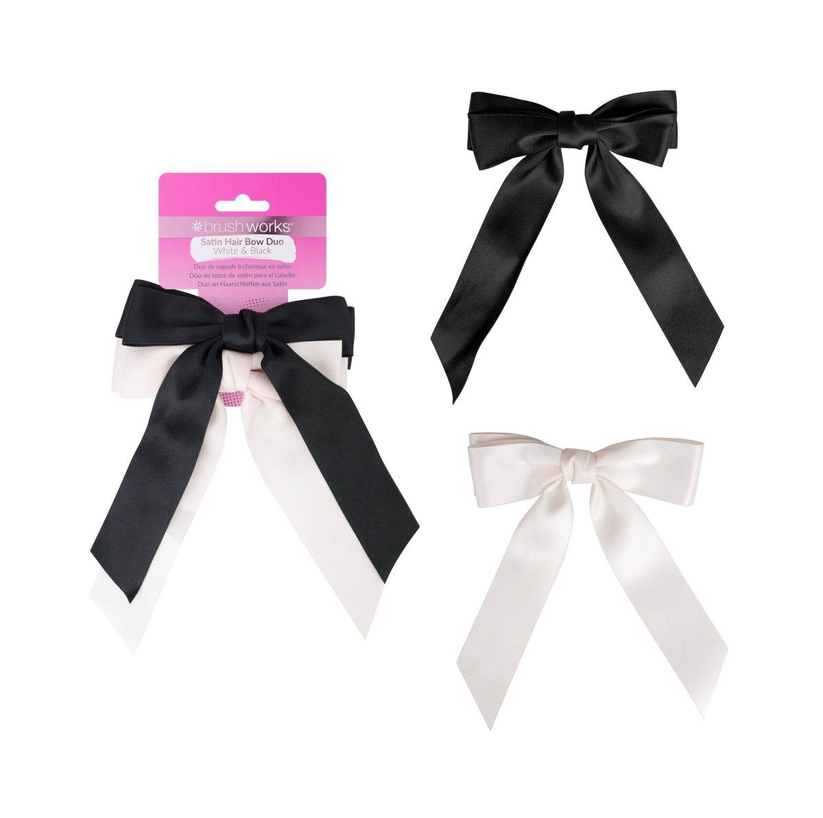 Brushworks Satin Hair Bow Duo - Black & White