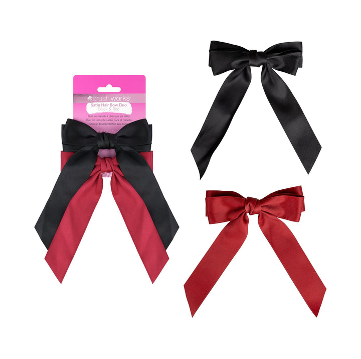 Brushworks Satin Hair Bow Duo - Red & Black