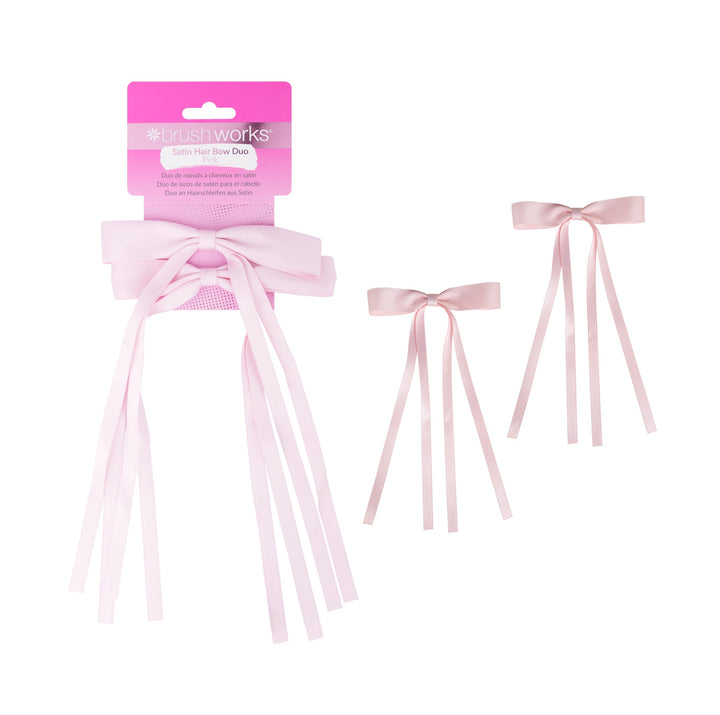 Brushworks Satin Hair Bow Duo - Pink