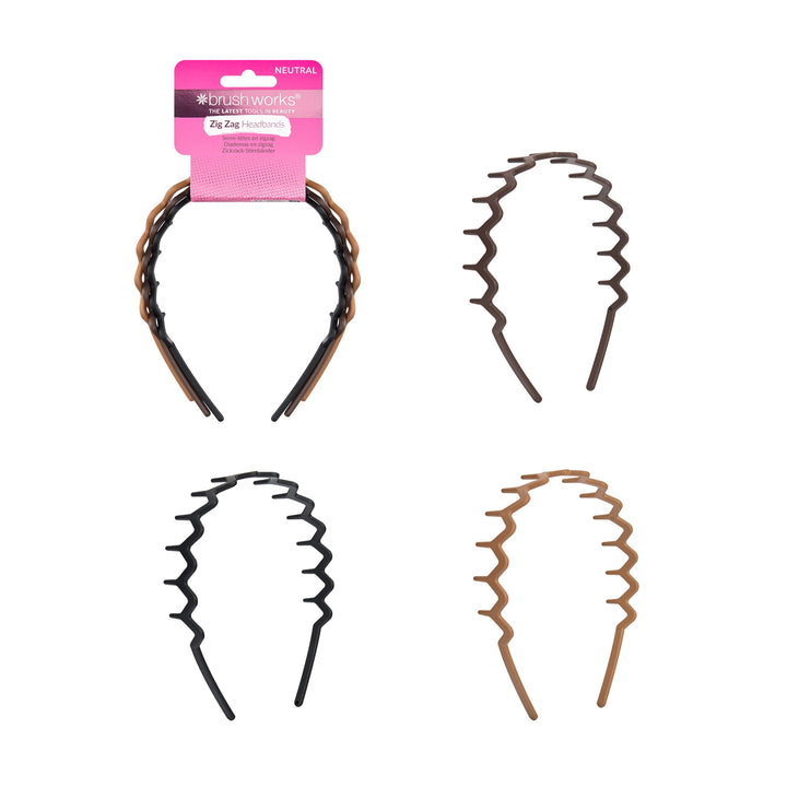 Brushworks Neutral Zig Zag Headbands - 3 Pack