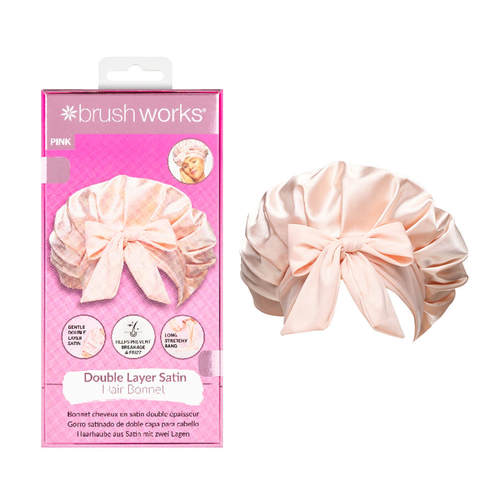 Brushworks Double Layer Satin Hair Bonnet  Ballet Pink