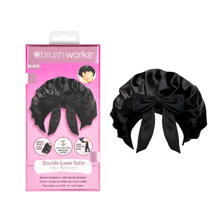 Brushworks Double Layer Satin Hair Bonnet  Black