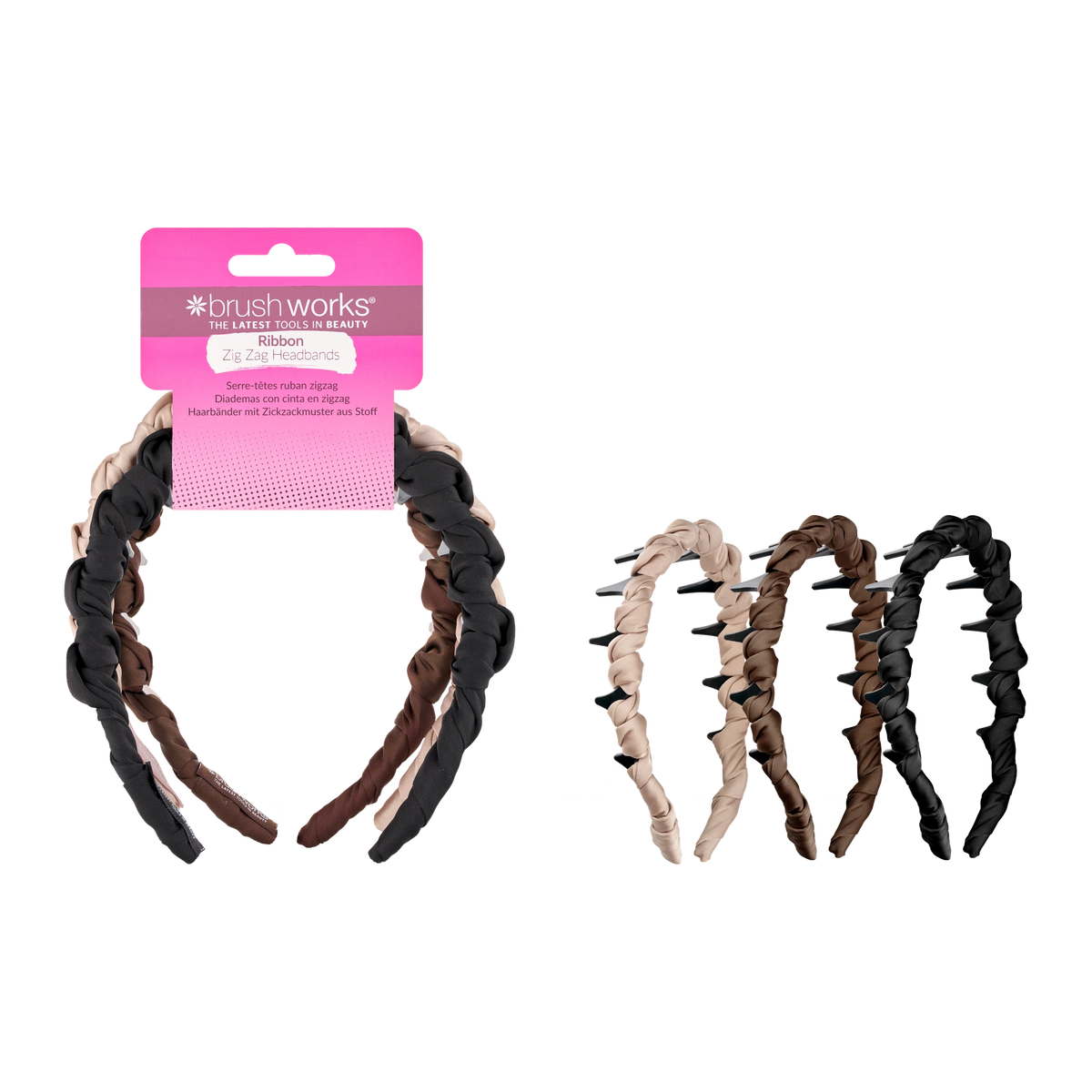 Brushworks Ribbon Zig Zag Headbands - 3 Pack