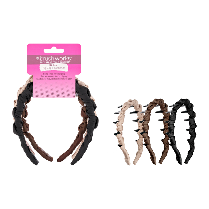 Brushworks Ribbon Zig Zag Headbands - 3 Pack